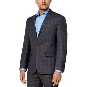 Ryan Seacrest Mens Plaid Modern-Fit Two Button Blazer Jacket, Grey, NWT